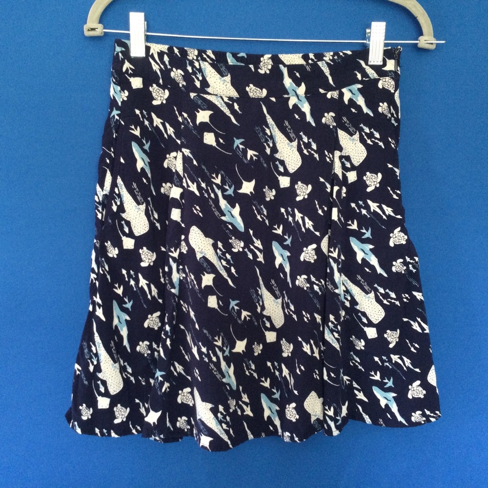 ModCloth Small Skirt Lined Pockets Mini Sharks Manatee Blue Turtles